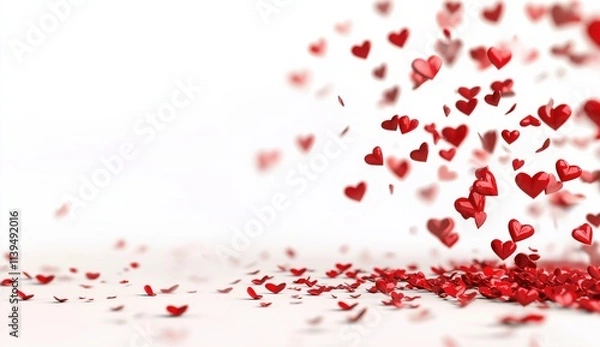 Fototapeta Shower of Red Hearts on White Background