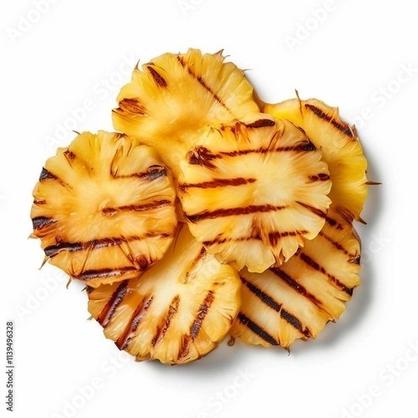 Obraz grilled pinapple slice , Isolated white background, flat lay 