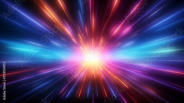 Obraz A bright light with a purple and blue center. The light is surrounded by a rainbow of colors