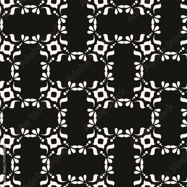 Fototapeta Simple minimalist geometric seamless pattern. Abstract monochrome minimal background with small floral shapes. Subtle repeat design for decor, print.