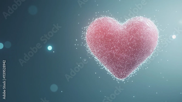 Fototapeta Heart of Stardust: A mesmerizing, ethereal heart, crafted from shimmering particles, floats against a soft teal backdrop. Perfect for Valentine's Day, romance, or spiritual themes.