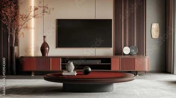 Fototapeta new Chinese living room, high-end design, modern Chinese furniture with minimalist accents