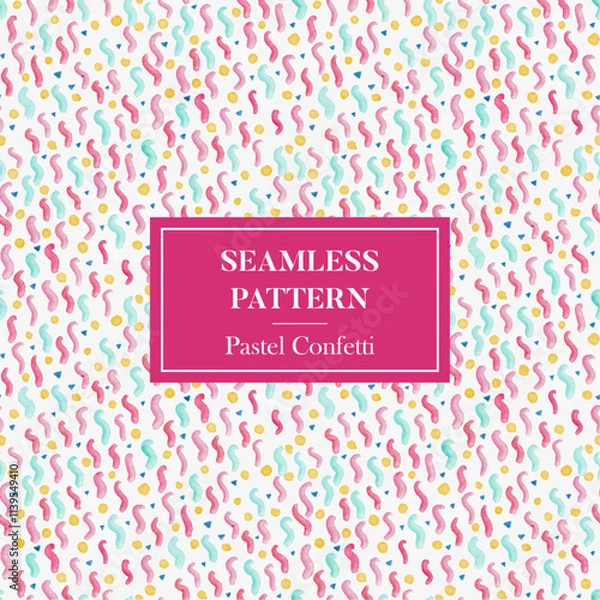 Obraz Watercolor pastel confetti seamless pattern featuring bright pink pastel background suitable for various design projects