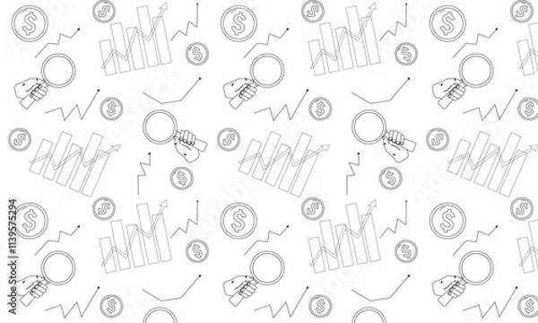 Fototapeta financial growth seamless pattern with outline icons. minimalistic financial pattern