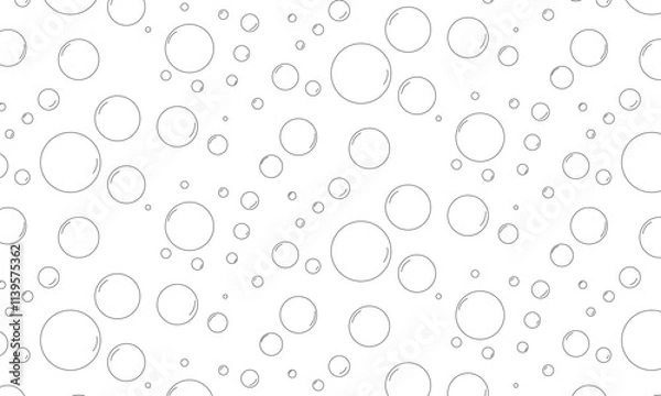 Fototapeta Bubbles vector seamless pattern with flat line icons. Black white color soap texture. Fizzy water background, abstract effervescent effect wallpaper