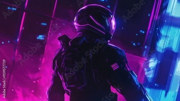 Fototapeta Neon Cyberpunk Astronaut: A Futuristic Vision