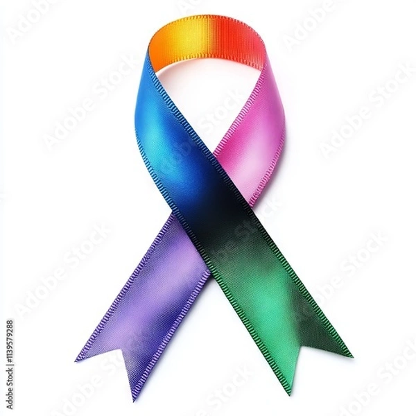 Fototapeta Multicolored ribbons for cancer awareness isolated on white background