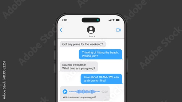 Fototapeta Smartphone Chatting SMS Template: Mobile Phone Dialogue Bubbles and Chat Icon Symbols. Vector.
