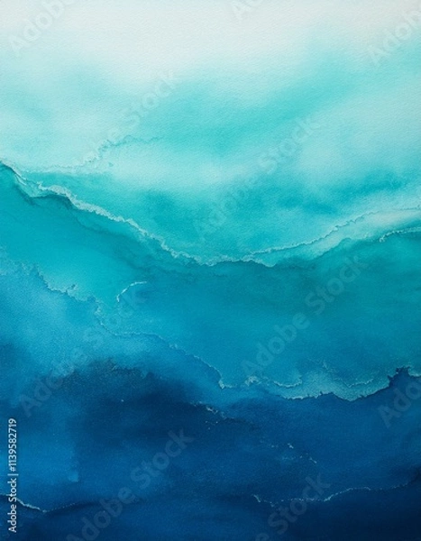 Fototapeta Abstract watercolor painting of serene ocean waves in shades of blue.