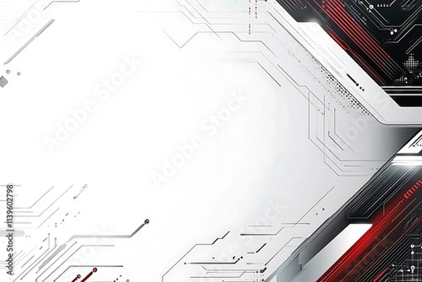 Obraz Dynamic technology-inspired abstract background with sharp red, black, and silver lines, creating a sleek and futuristic digital design.