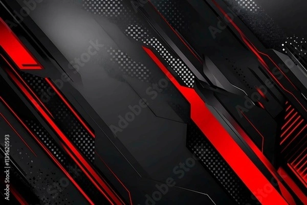 Fototapeta Dynamic technology-inspired abstract background with sharp red, black, and silver lines, creating a sleek and futuristic digital design.