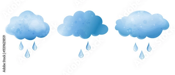 Obraz Blue clouds with raindrops. Vector watercolor set