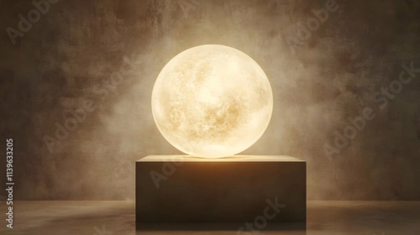 Obraz Glowing Moon 3D Render on Brown Background