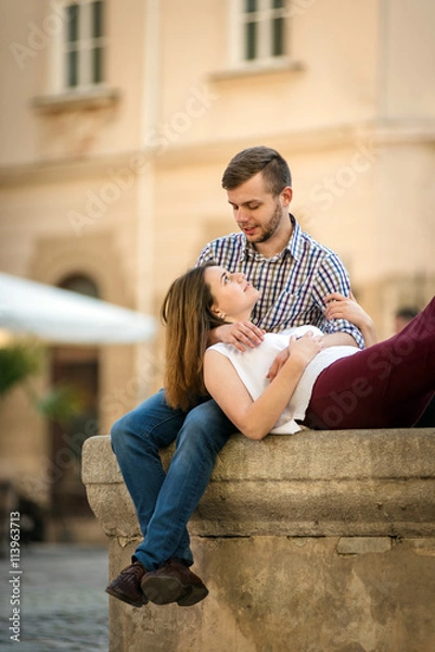 Fototapeta Girlfriend Lying on the Lap