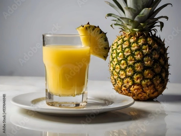 Obraz Pineapple juice in a glass with pineapple.