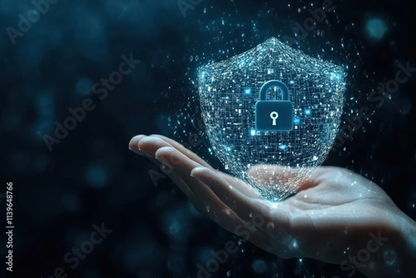 Fototapeta Protecting digital assets cybersecurity shield concept in futuristic environment