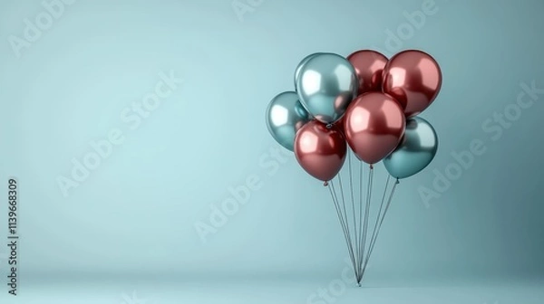 Fototapeta A cluster of party balloons in metallic colors with empty space in the center