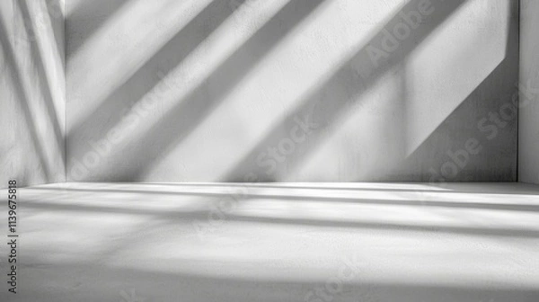 Fototapeta Sunlight casts dynamic shadows in a minimalistic concrete space during afternoon hours