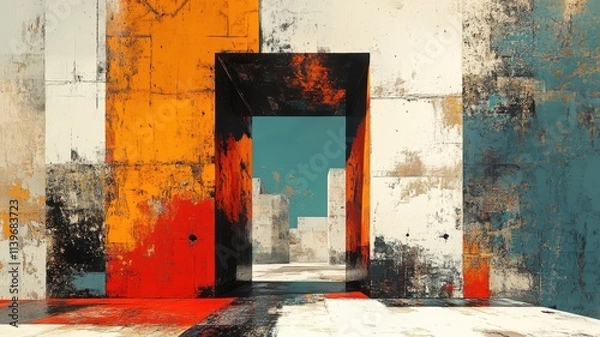 Fototapeta Dynamic abstract expressionism style dimensional gate, with bold brushstrokes and creative forms.