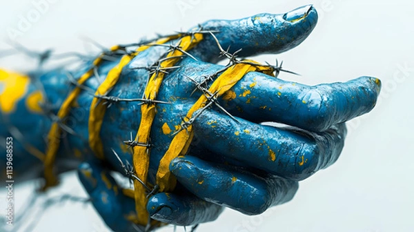 Obraz 3D Render Blue Hand Bound by Barbed Wire