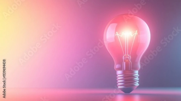 Fototapeta Glowing Light Bulb on Vibrant Background - Concept of Innovation and Ideas