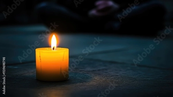 Obraz A single candle burning in the foreground, with a person crying in the background, symbolizing grief and remembrance