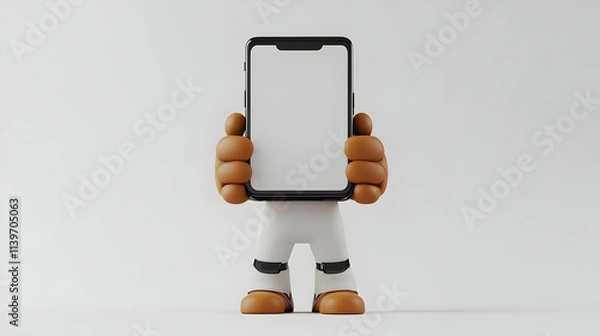 Fototapeta 3D Illustration Cartoon Robot Holding Smartphone