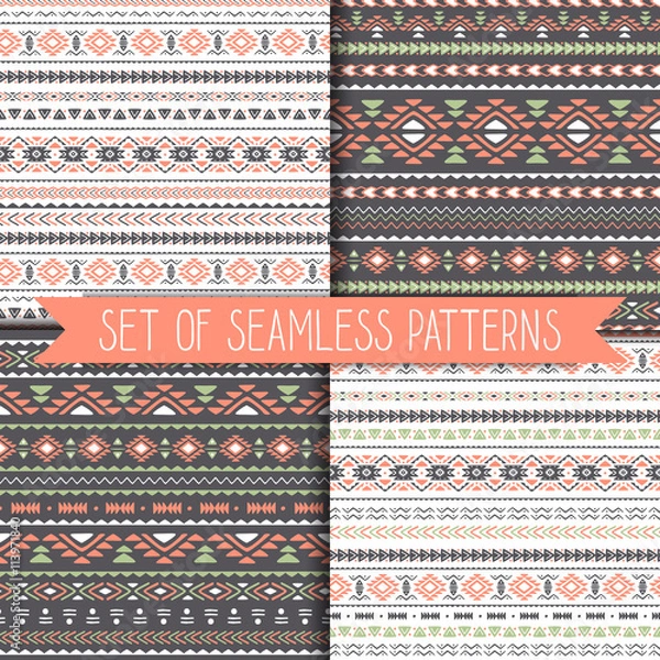 Fototapeta Set of geometric seamless patterns . Vector