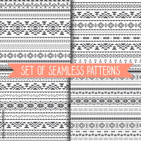 Fototapeta Set of geometric seamless patterns . Vector.