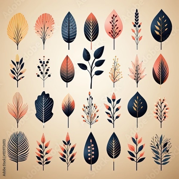 Fototapeta A Collection of Intricate Floral and Leaf Designs with Vibrant Colors