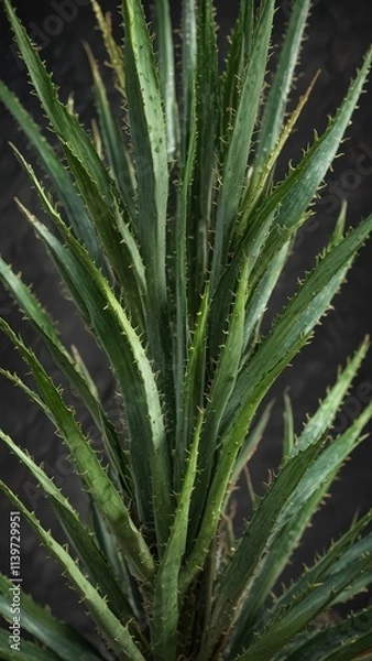 Obraz Aloe vera stem and leaf details with texture and veins, macro photography, vein pattern, leaf details
