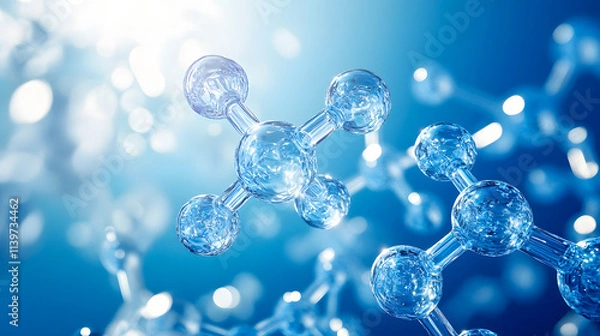 Fototapeta Close-up of a molecular structure on a blue background