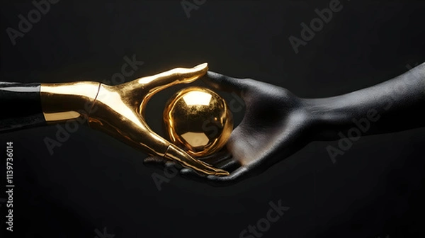 Fototapeta Golden Sphere Held by Hands 3D Render