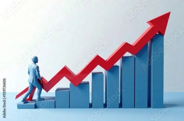 Fototapeta Increase arrow graph corporate business future growth year2025. New opportunity, challenge and strategy. New plans,goals and visions in business for new year 2025