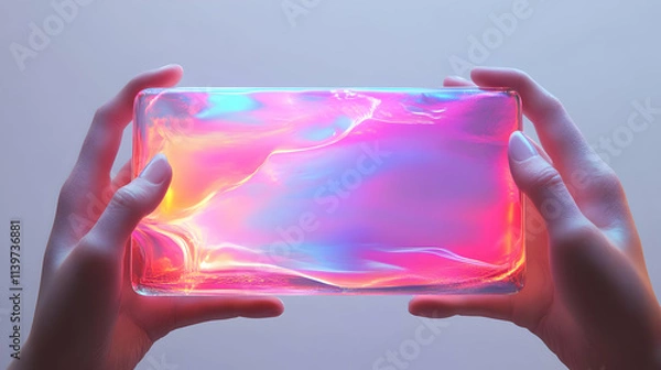 Fototapeta Abstract 3D Render Hands Holding Iridescent Glass