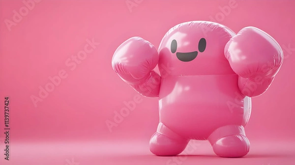 Fototapeta Pink 3D Render of Playful Inflatable Boxer