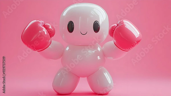 Fototapeta Cheerful 3D Render of a Happy Boxing Robot