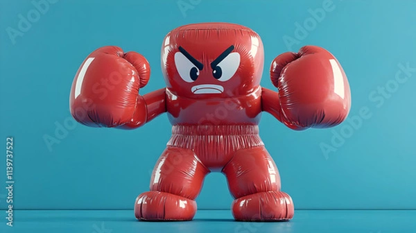 Fototapeta Angry Red Inflatable Boxer 3D Render