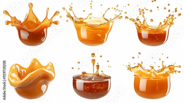 Fototapeta Amber Liquid Splash Illustration: Dynamic 3D Render