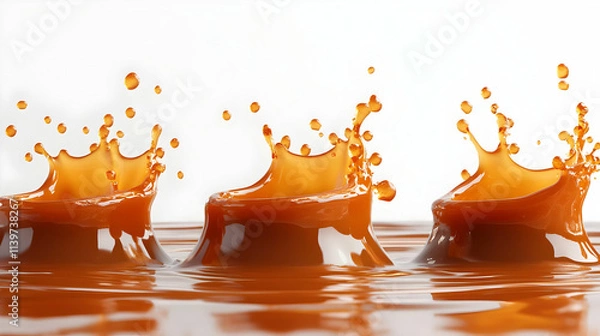 Fototapeta Three Caramel Splashes 3D Render