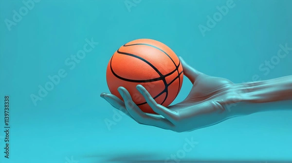 Fototapeta 3D Render of Hand Holding Basketball