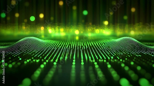 Fototapeta Abstract 3D Green Light Wave Background