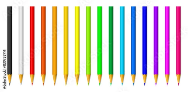 Fototapeta Set of realistic colored pencils, vector illustration.