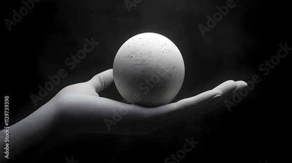 Fototapeta 3D Render Stone Egg in Hand Abstract Background
