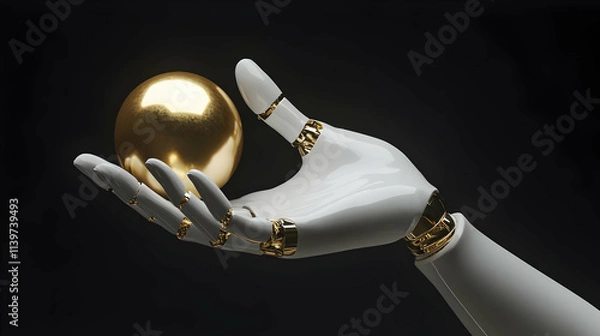 Fototapeta Robotic Hand Holding Golden Sphere 3D Illustration