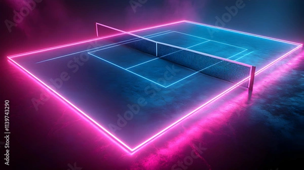 Fototapeta Neon Table Tennis Court 3D Illustration