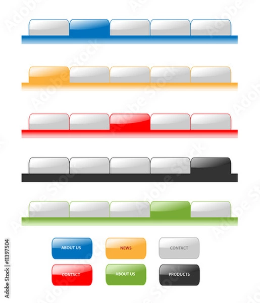 Fototapeta Set of vector modern navigation tabs aqua style web 2.0