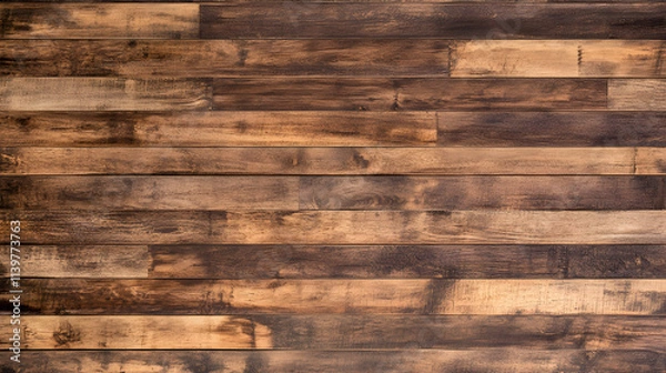 Obraz Medium brown wood texture background viewed from above, featuring horizontally stacked, worn wooden planks, ideal as a design element for walls, floors, or tables.