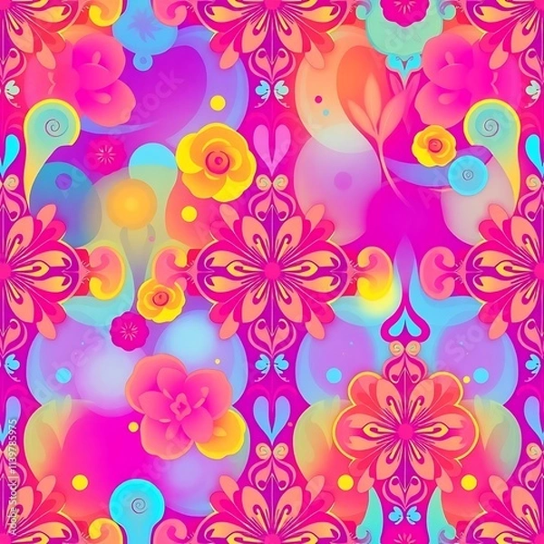 Fototapeta Vibrant Floral Pattern: Psychedelic Summer Bloom