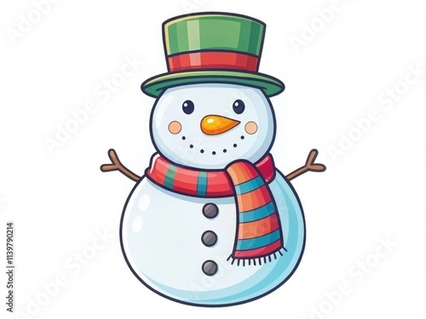 Fototapeta Snowman Color Line Icon on a white backdrop, perfect for seasonal decorations, winter holiday themes, Christmas celebrations, and festive design inspirations and crafts.